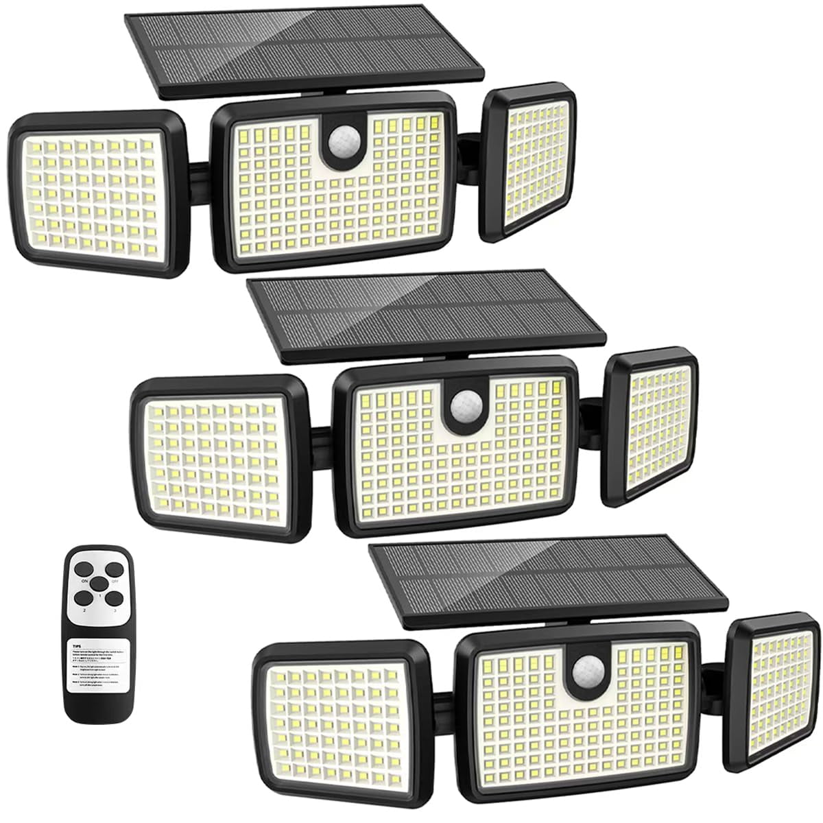 Luces Solares Con Sensor De Movimiento De 3 Cabezales Mihani 2500 Lm 232 Led Ip65
