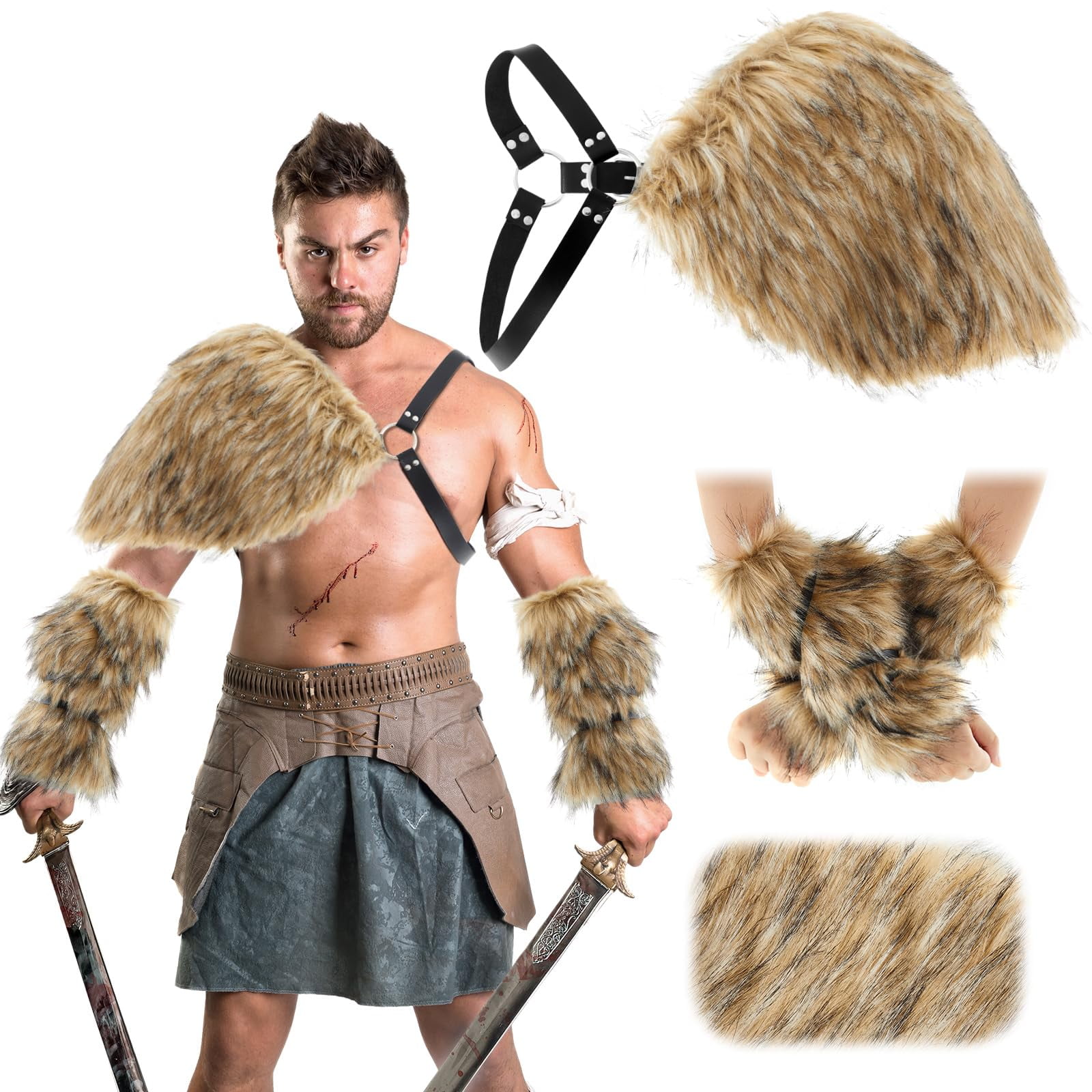 Disfraz Geyoga De Halloween, Vikingo, Medieval, Piel Sintética Para Hombre
