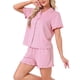 thumbnail image 4 of INSPIRE CHIC Conjunto de Salón para Mujer Estampado de Fresas Volantes con Volantes Patrón Lindo Botón Abajo Manga Corta Conjunto de Pijamas Cortos 2XL Rosa Intenso, 4 of 6