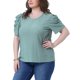 thumbnail image 4 of Agnes Orinda Blusas Casuales para Mujer de Talla Grande con Bordado de Ojal, Mangas Abullonadas y Cuello Redondo, Talla 4X Verde, 4 of 6