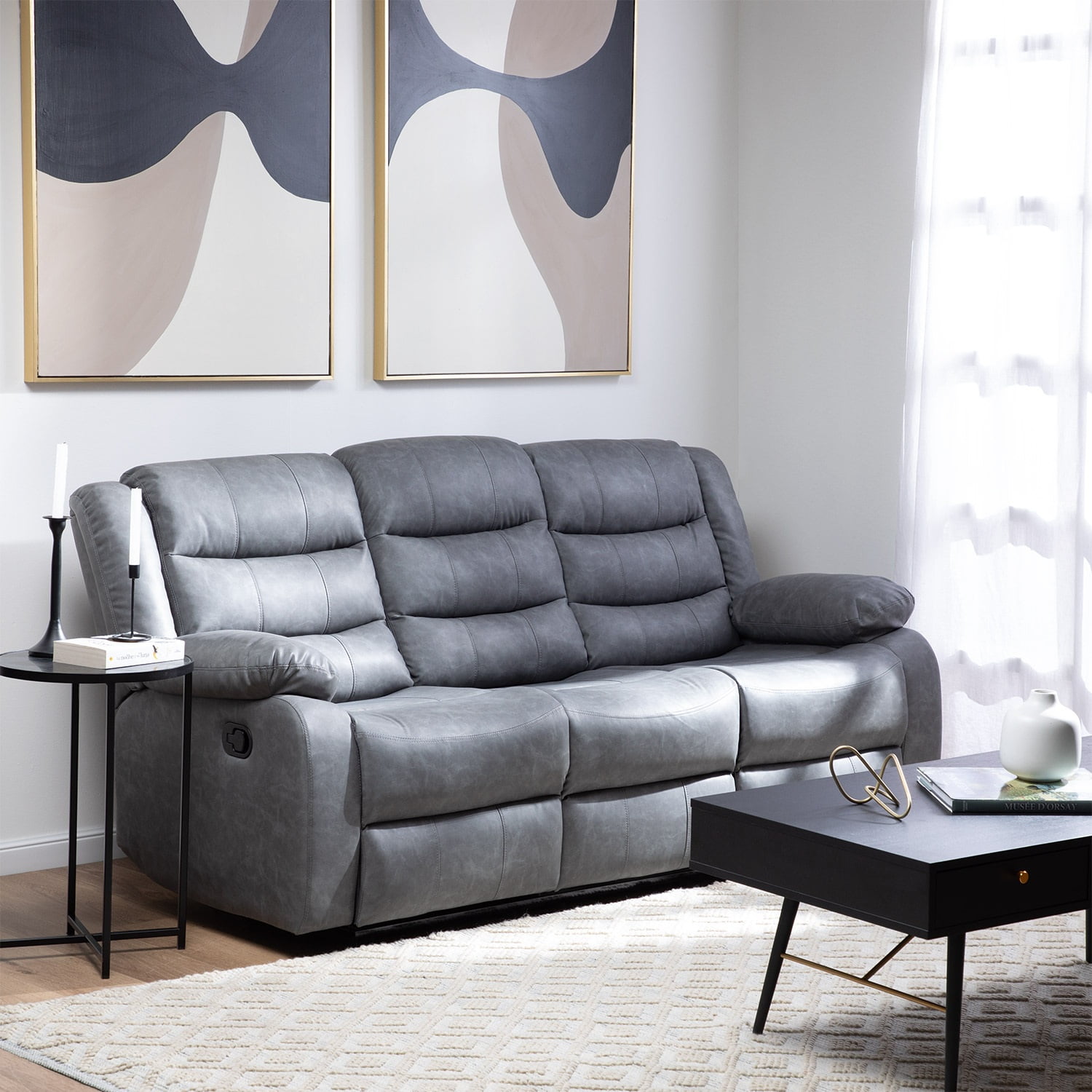 Daniels - Sofa 3 Cuerpos Reclinable Gris Moderno Roma