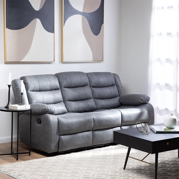 Sofa 3 Cuerpos Reclinable Gris Moderno Roma