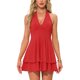 thumbnail image 1 of Vestido Halter de Mujer INSPIRE CHIC Cuello en V Profundo Sin Espalda con Capas para Fiesta Mini Vestidos Rojo L, 1 of 6