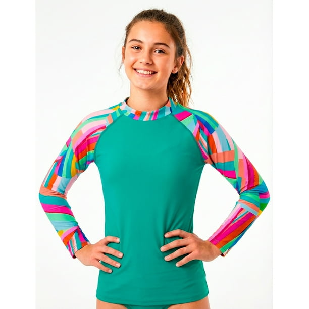 Polera niña protección UV estampado verde