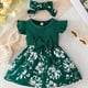 thumbnail image 1 of 2pcs Baby Girls Casual Floral Graphic Print Bowknot Fly Sleeve Dress & Headband Set Clothes, 1 of 5