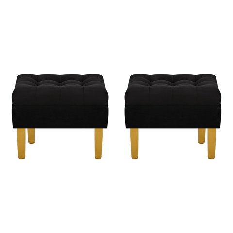 Bodevir - Set Pouf Wood 1C Felpa 01 Negro