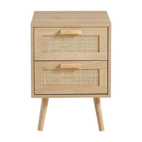 Velador Wood Claro Rattan 2 Cajones - Mesa De Noche