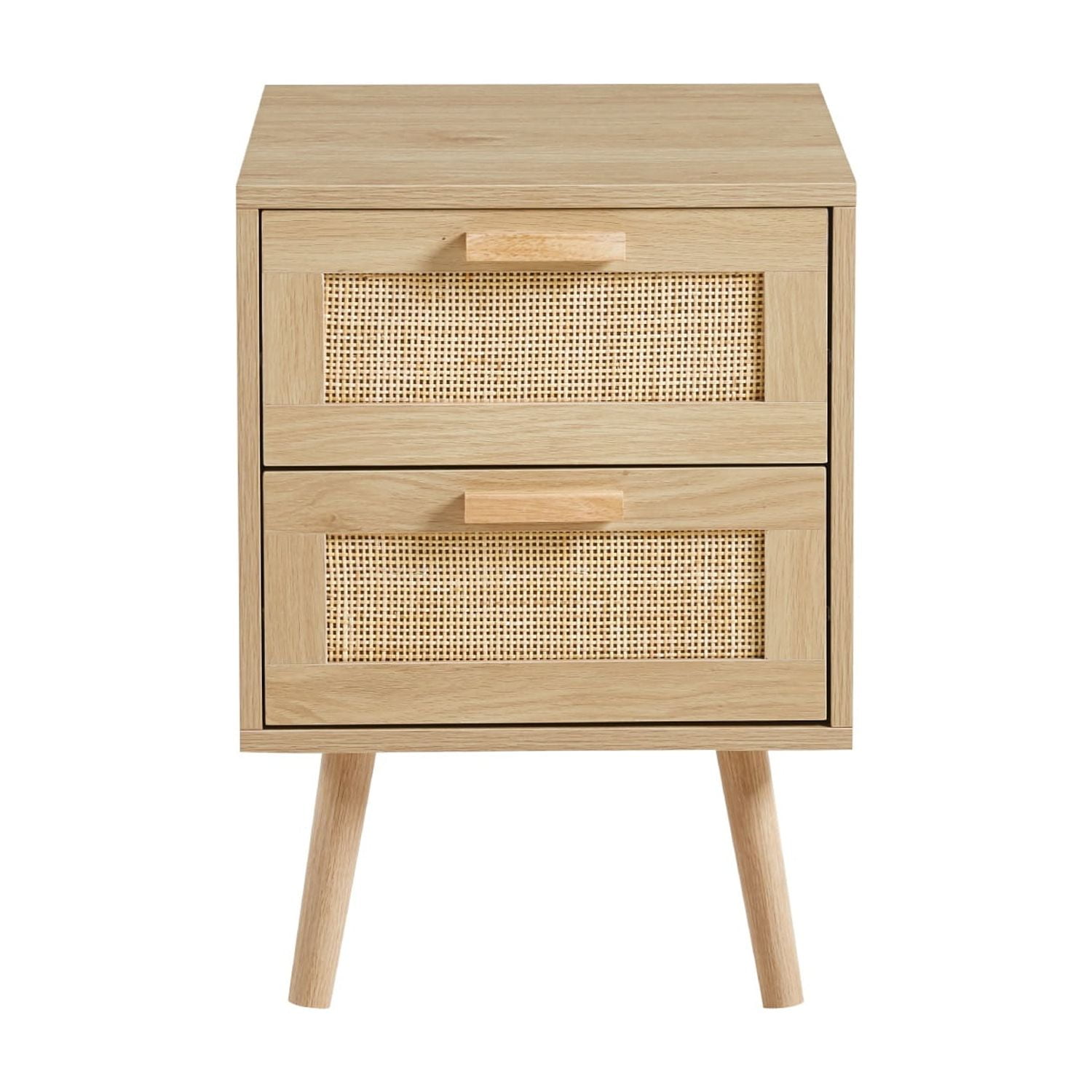 Habita2 Chile - Velador Wood Claro Rattan 2 Cajones - Mesa De Noche