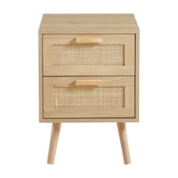 Habita2 Chile - Velador Wood Claro Rattan 2 Cajones - Mesa De Noche
