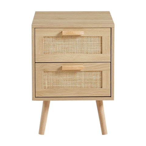 Habita2 Chile - Velador Wood Claro Rattan 2 Cajones - Mesa De Noche