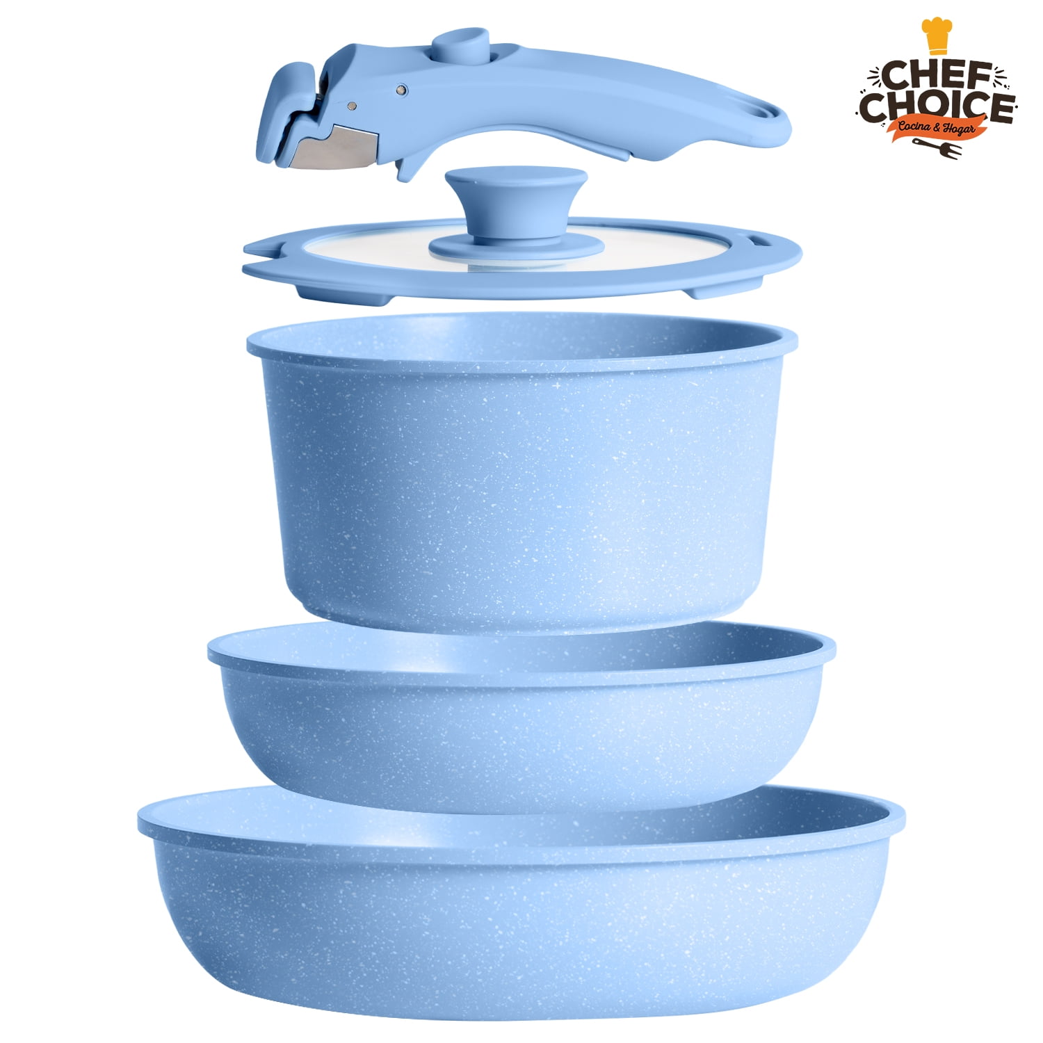 Chefchoice - Bateria Cocina Antiadherente 5pcs Smart Mango Azul Macaron