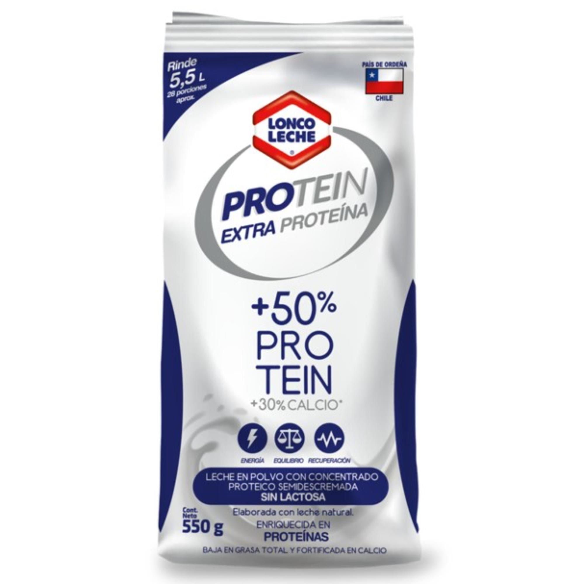 Leche En Polvo Semidescremada Sin Lactosa Extra Proteína Bolsa 550 g Loncoleche