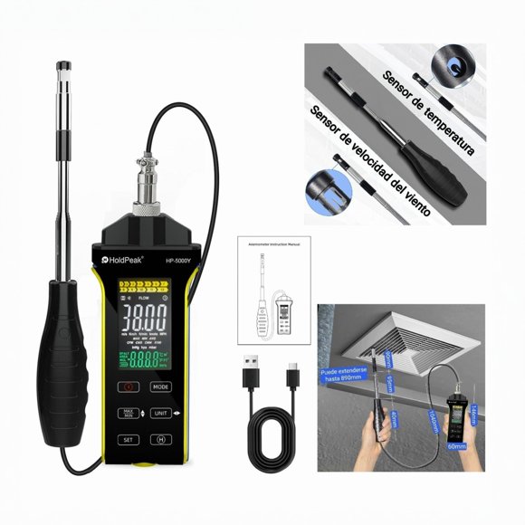 Anemometro profesional. Anemometro de precision. Anemómetro térmico. Medidor de velocidad del viento