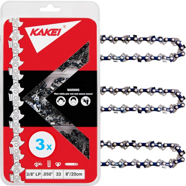 Cadena para motosierra KAKEI, 8 pulgadas, 3/8 LP .050, 33 eslabones de transmisión (paquete de 3)