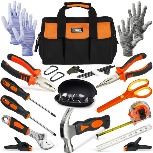 Juego de herramientas INCLY Kids Real de 24 piezas con bolsa de herramientas y destornillador