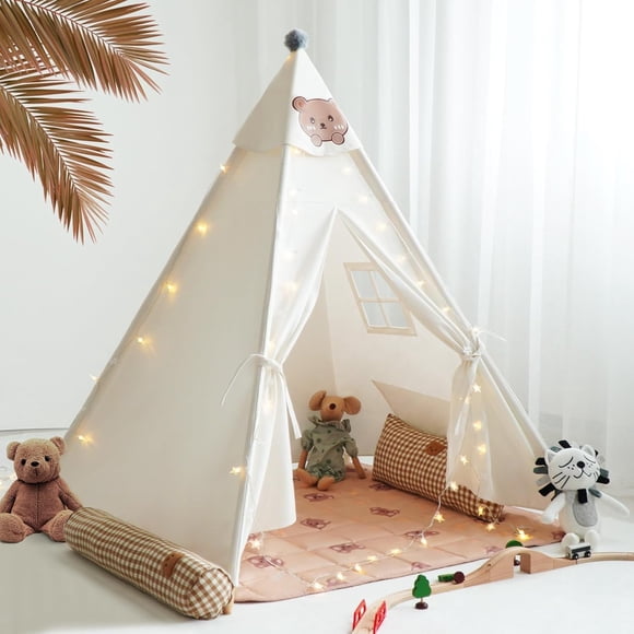 Carpa tipo tipi RONGFA para niños portátil para interiores y exteriores con tapete