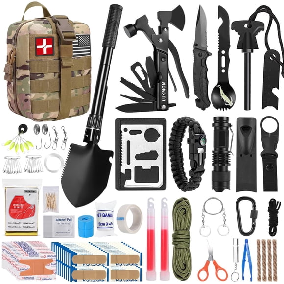 Kit de supervivencia LUXMOM de 142 piezas con botiquín de primeros auxilios y equipo de camping