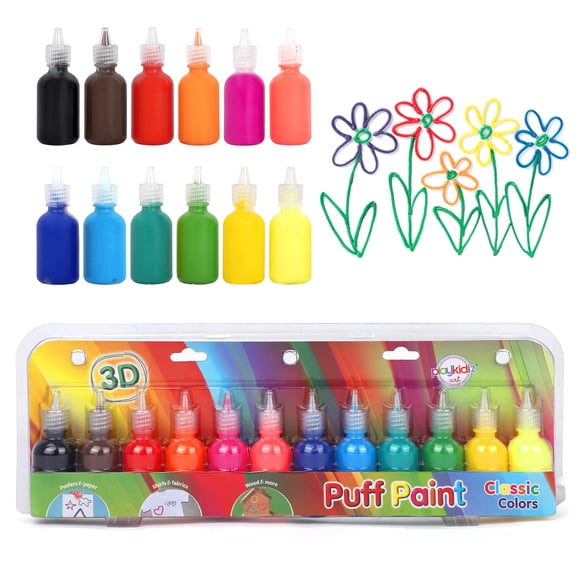 Juego de 12 pinturas 3D para tela Puff Paint Playkidiz para niños mayores de 3 años
