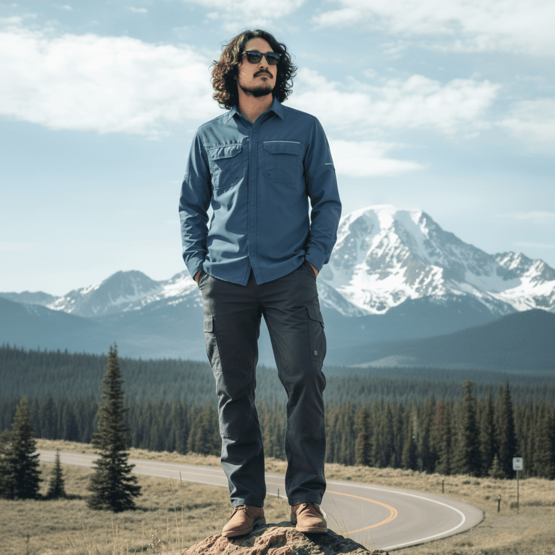 T-world - Camisa Outdoor Trekking Hombre Ripstop Protección Uv+50 Azul Royal