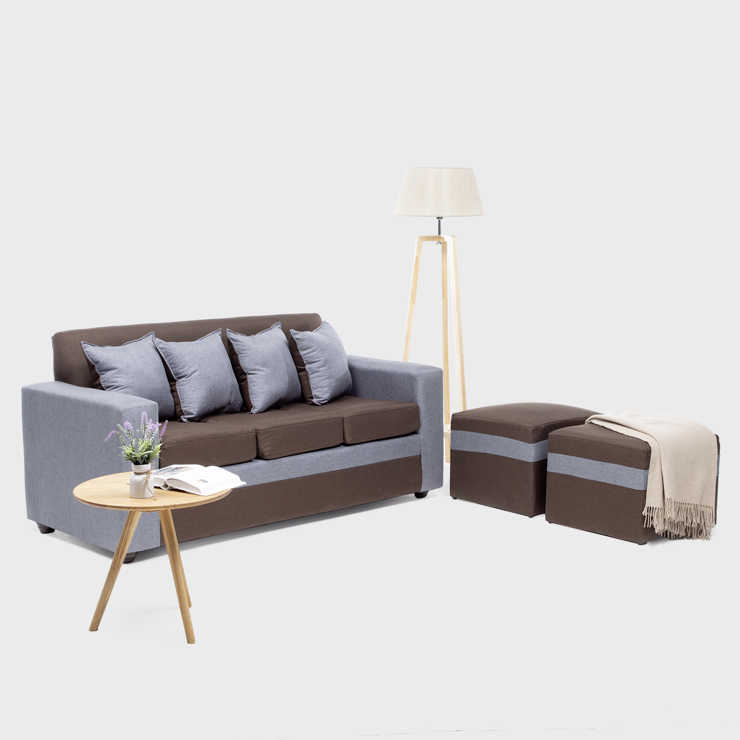 Almore - Sofa Paris 2 Pouf Gris Café