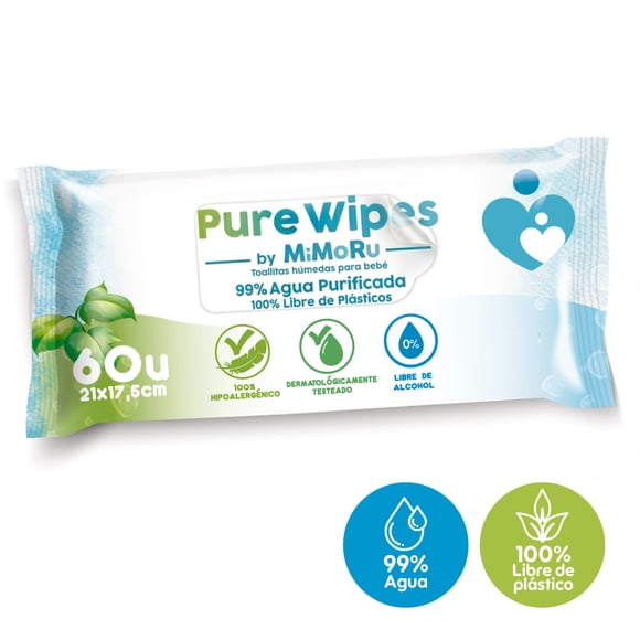 Toallitas Humedas Mimoru Bebe 60 Unidades Wipes 99% Agua Hipoalergenica