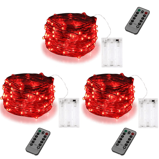 Guirnaldas de luces LED a pilas con control remoto (paquete de 3), 3 metros y 30 LED, para jardín