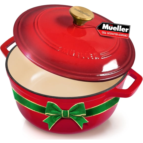 Olla holandesa de hierro fundido esmaltado MUELLER HOME de 4,5 qt, roja