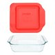 thumbnail image 1 of Cazuela Pyrex de 2 cuartos (1,9 L) con tapa roja, fabricada en EE. UU., 1 of 6
