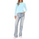 thumbnail image 2 of INSPIRE CHIC Camiseta Casual de Algodón Ajustada de Manga Larga a Rayas con Cuello Redondo para Mujer, Regreso a Clases, Azul Claro a Rayas XS, 2 of 6