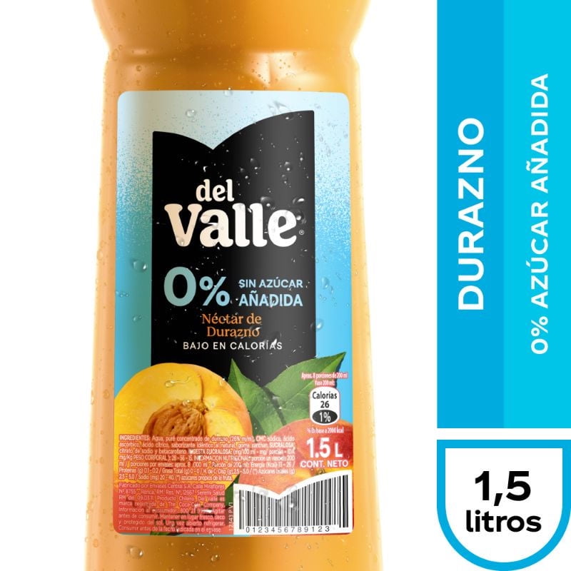 Néctar Durazno Sin Azúcar Añadida Botella 1,5 L Del Valle
