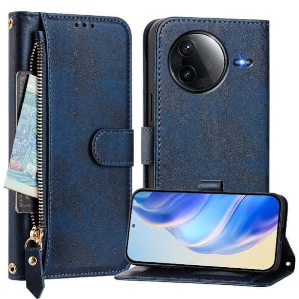 FOXDOCK Funda Tipo Cartera para Realme 15 Pro 5G Cuero PU con Cremallera y Correa de Muñeca, Ranuras para Tarjetas, Soporte Plegable, Cierre Magnético