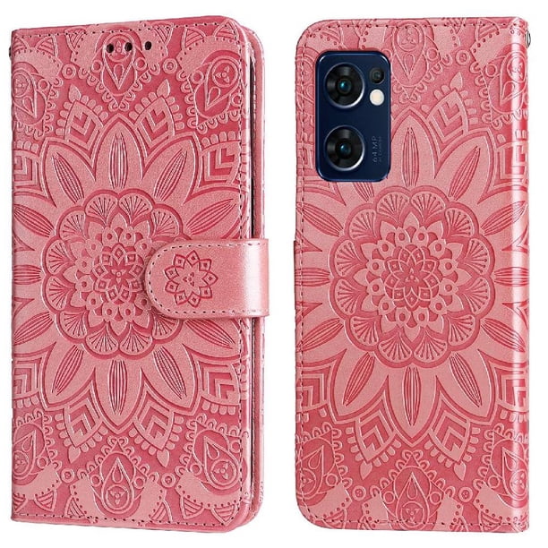 Funda tipo cartera FOXDOCK para OPPO Find X5 Lite , diseño girasol en relieve, cuero PU, cierre magnético, soporte y tarjetero