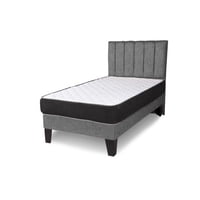 M Sole - Cama 1.5 Plazas Completa Base Americana + Colchón De Resortes + Respaldo Barras Gris Claro