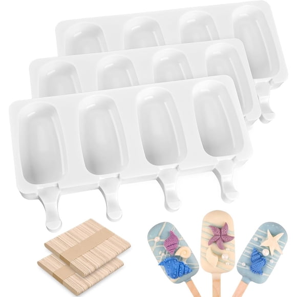Sakolla 3 moldes de silicona para mini paletas, 4 cavidades, con 100 palitos