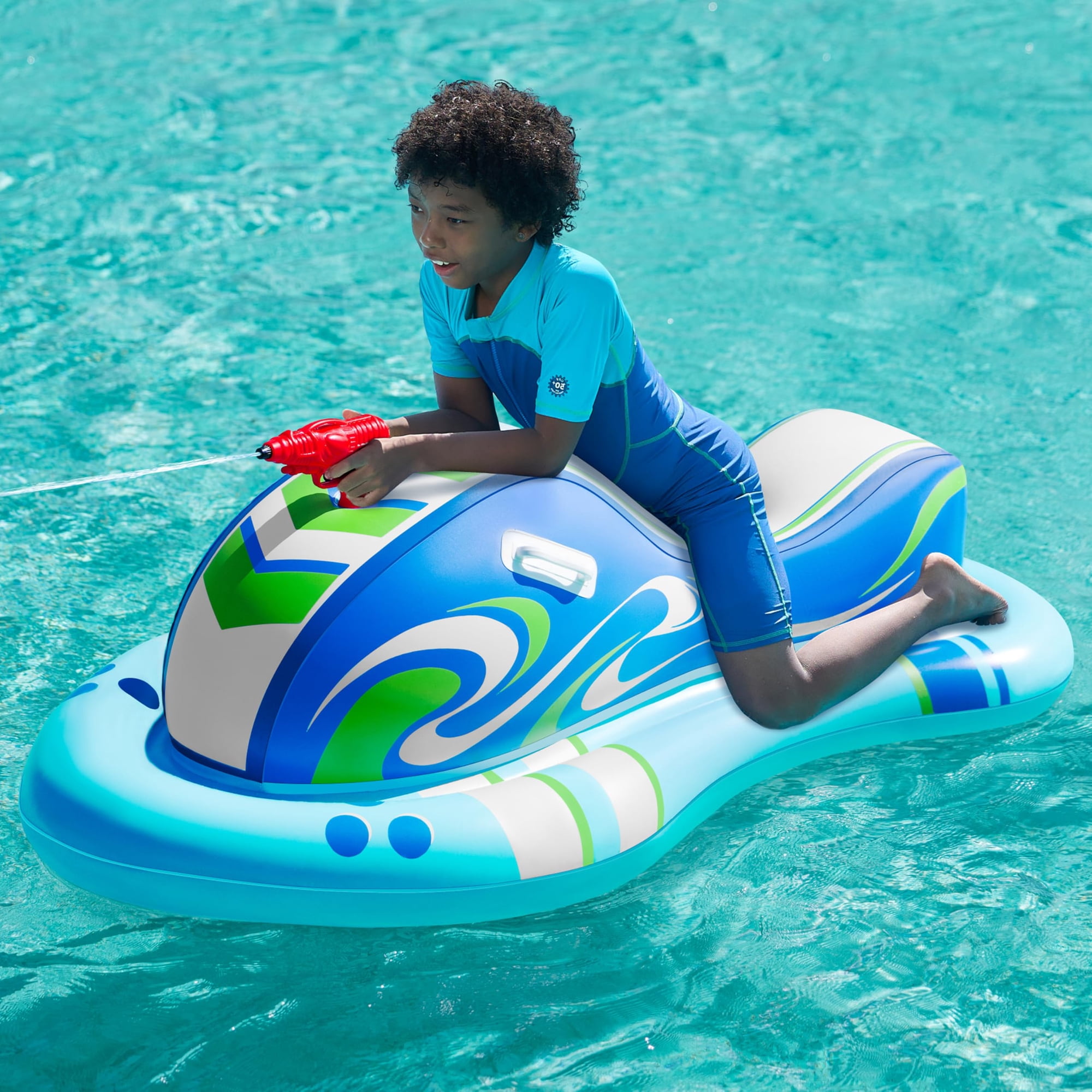 Flotador Inflable Para Piscina Con Moto Acuática Para Niños Con Pistola De Agua Sloosh