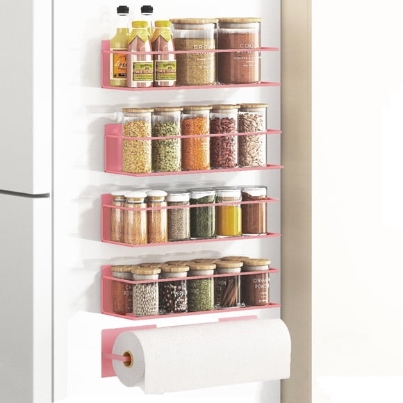 Estante magnético para especias Roysili 4 unidades rosa para refrigerador