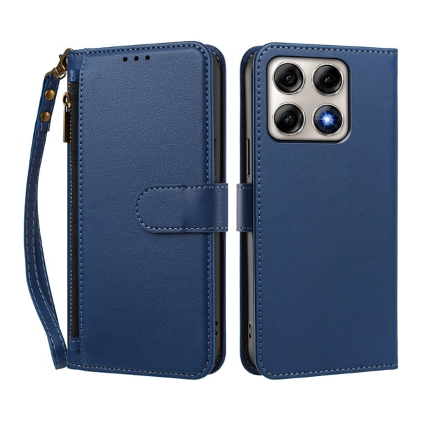 Funda Tipo Billetera para Motorola Moto Edge 70 Pro con Soporte y Bolsillo con Cierre Azul profundo