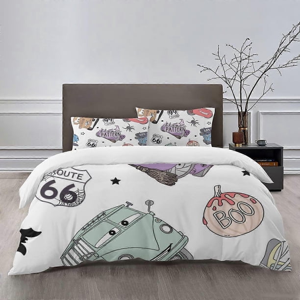 Juego de ropa de cama de 3 piezas con funda nórdica de dibujos animados para cama con diseño de coche.