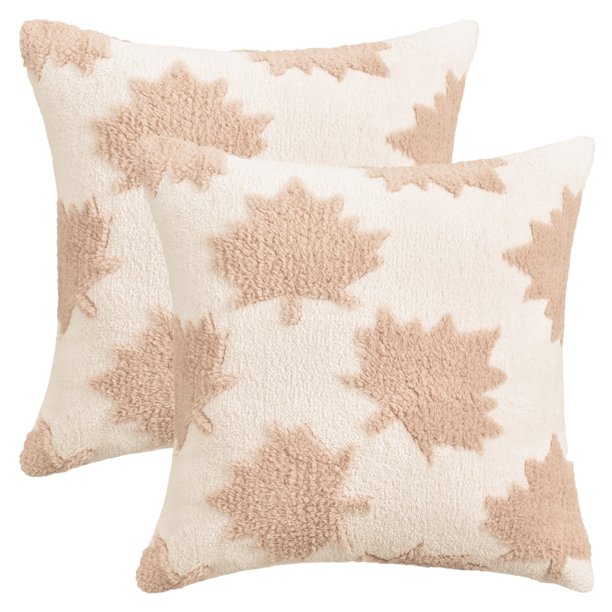 REGALWOVEN Paquete de 2 Fundas Decorativas de Almohada con Diseño de Hoja de Arce Jacquard Fundas de Cojín Suaves para Sofá Sala de Estar Rosa 18" x 18"