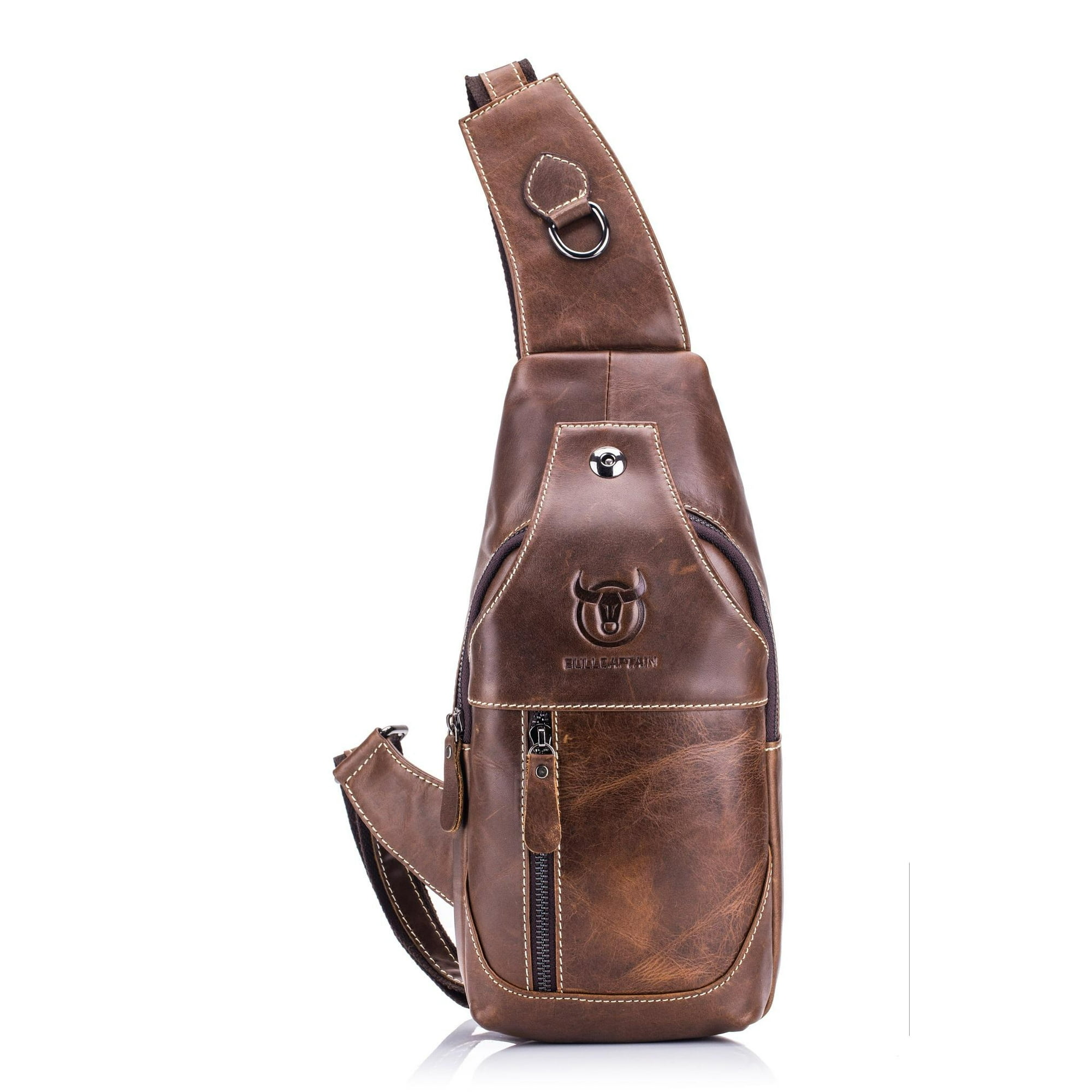 Bullcaptain - Bolso De Cuero Vintage Cross Body Banano Morral Xb019 Café