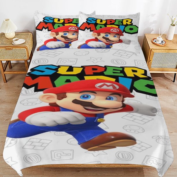 Super Mario Bed Duvet Cover Microfiber Bedding Sets 3D Printed Lightweight 3 Piece Comforter Sets for Kids Boys Girls