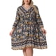 thumbnail image 1 of Agnes Orinda Vestido de Verano Talla Grande para Mujeres Escuela Universidad Casual Bohemio Floral Cuello en V Manga 3/4 Midi Corto Vestido de Playa 1X Negro Amarillo, 1 of 6