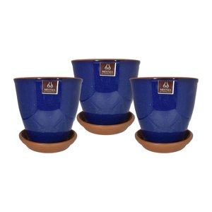 Pottery - Set De 3 Maceta Zafiro 14Cm Cobalto Y Sus Platos