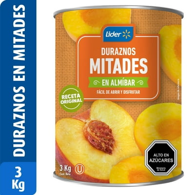 Duraznos En Mitades Drenado 1800 G - Neto 3000 G Lider