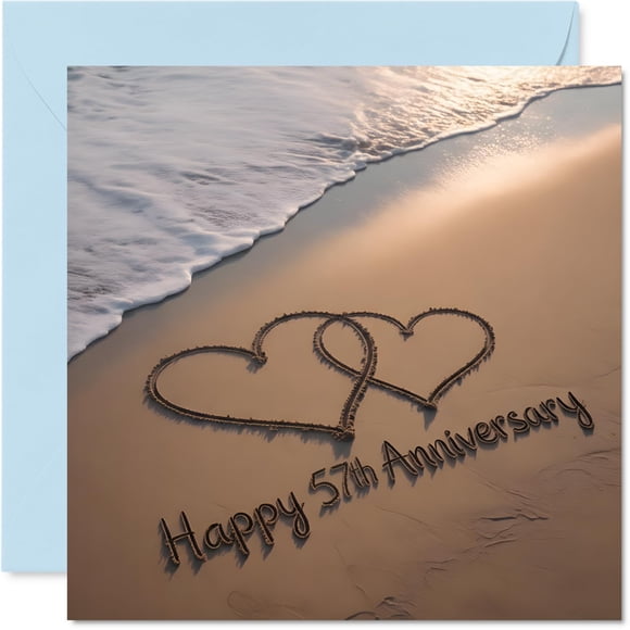 Tarjeta de felicitación del 57 aniversario de Stuff4 Love on the Ocean Shore