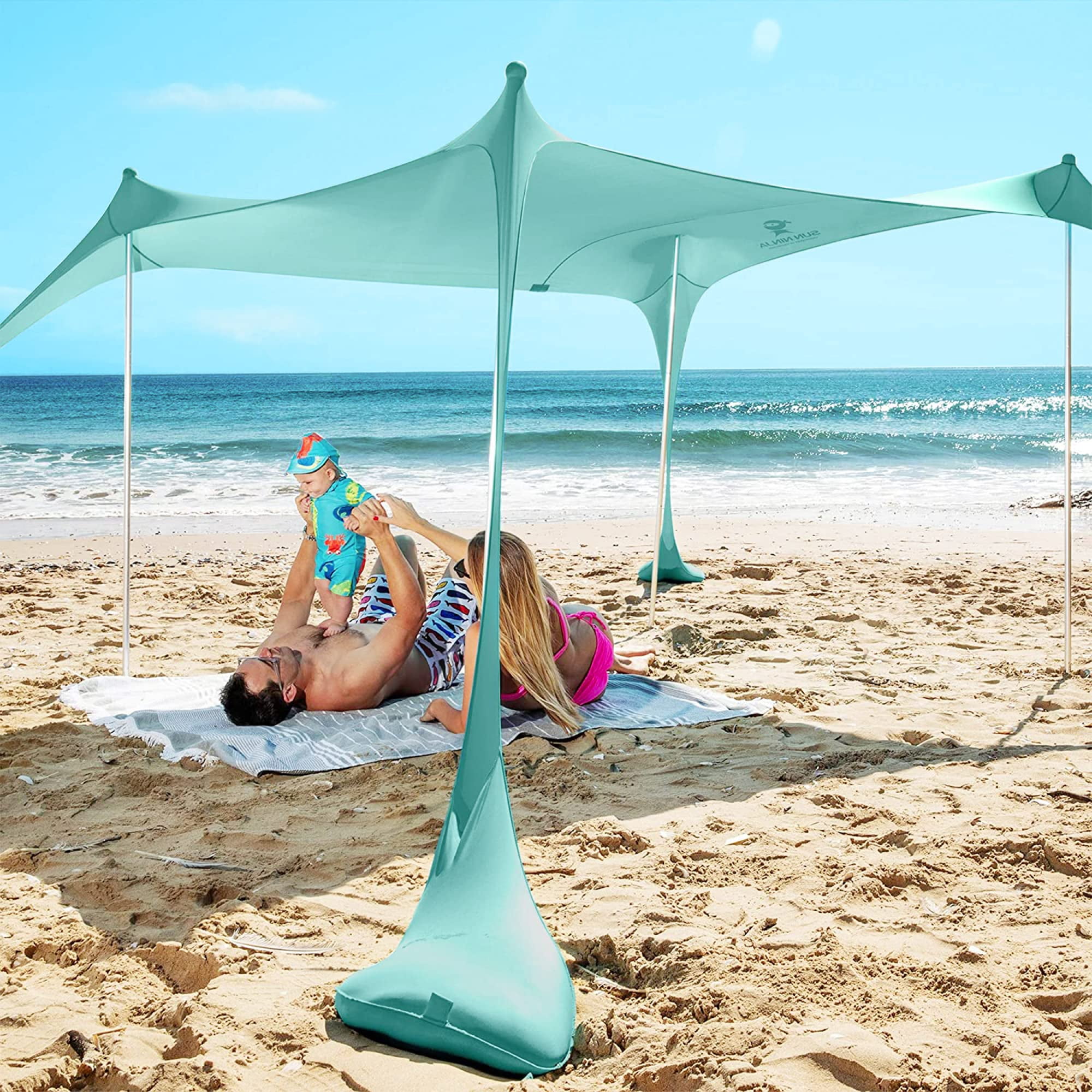 Carpa De Playa Sun Ninja, Plegable, Upf50+, Verde, 2,1 X 2,3 M