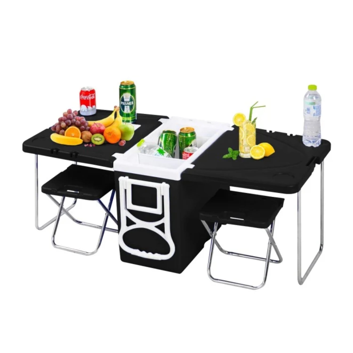 Importclick - Mesa Cooler 28 Litros Camping Con Sillas 2 En 1 Negro