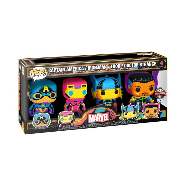 ¡Funko Pop! Marvel: Blacklight, Capitán América, paquete de 4 unidades, Marvel Comics, figura de vinilo coleccionable, idea de regalo, productos oficiales, juguetes para niños y adultos