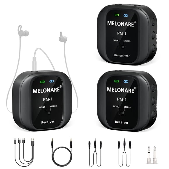 Sistema inalámbrico de monitorización intraural MELONARE UHF 500 MHz con 1 transmisor y 2 receptores