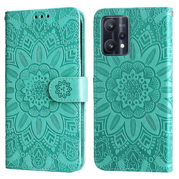 Funda tipo cartera FOXDOCK para Realme 9 Pro , diseño girasol en relieve, cuero PU, cierre magnético, soporte y tarjetero
